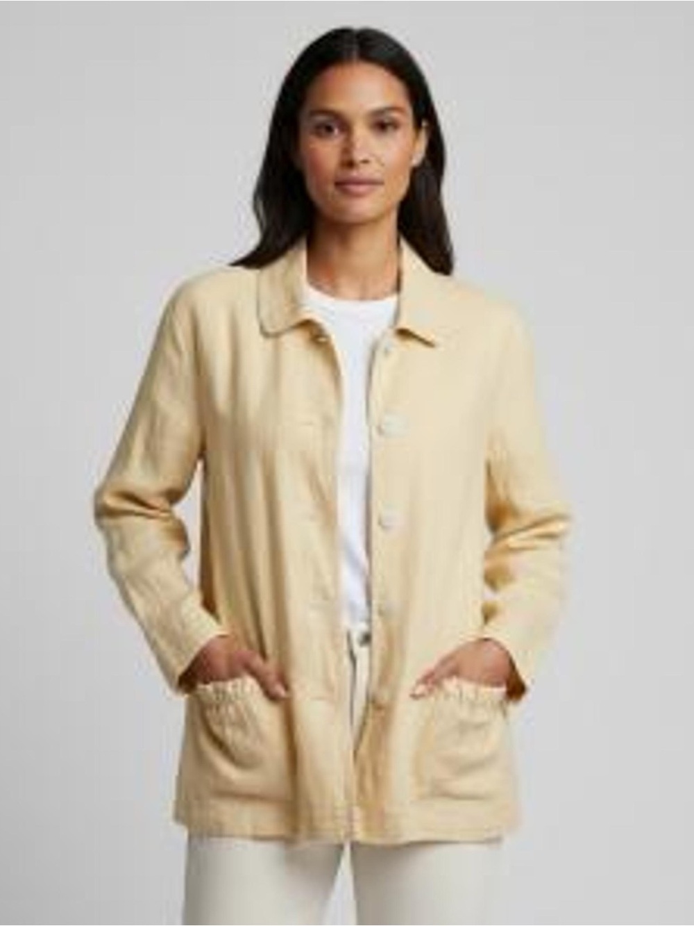 Charter Club 100% Linen Butter Yellow Button-Front Shirt Jacket Utility Shaket